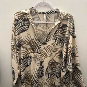 Lani Beige and Black Leaf Print Blouse